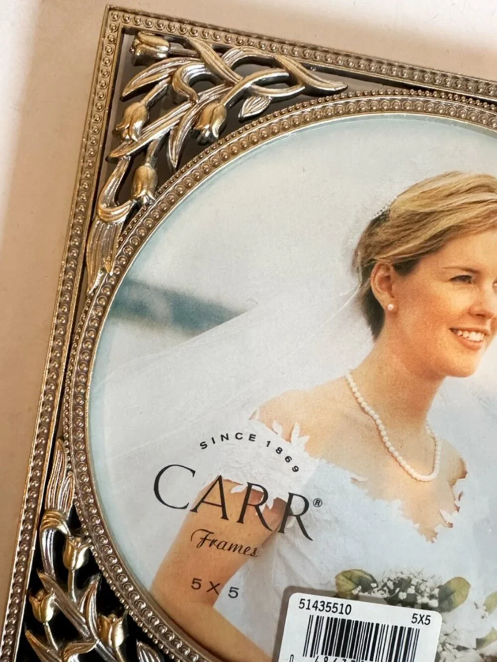 VTG 1998 Carr Romantic Occasions Bouquet Picture Frame Round 5x5 Pewter Gold NIB